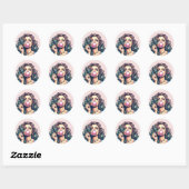 Sticker Rond Une femme soufflant bulle gomme bulle art (Feuille)