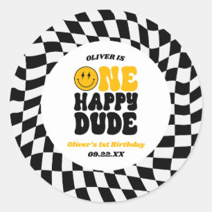 Sticker Rond Une fête d'anniversaire rétro pour un heureux type
