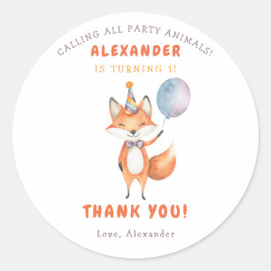 Sticker Rond Une fête du 3e anniversaire de Little Fox