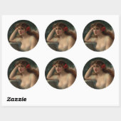 Sticker Rond Une fille avec un pavot (Feuille)
