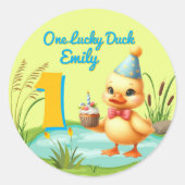 Sticker Rond Une fille de canard chanceuse 1ère fête d'annivers (Devant)