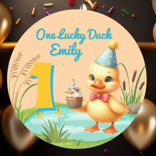 Sticker Rond Une fille de canard chanceuse 1ère fête d'annivers