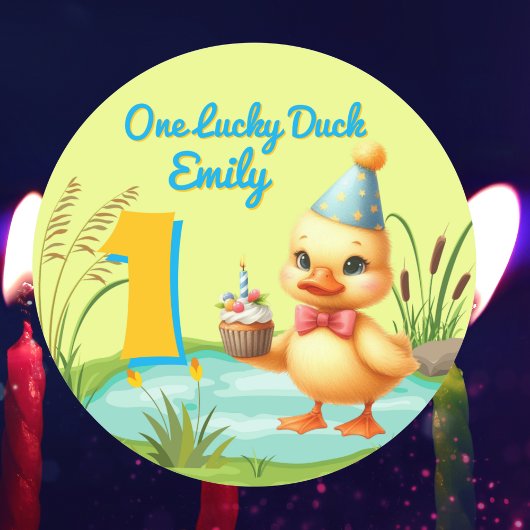 Sticker Rond Une fille de canard chanceuse 1ère fête d'annivers
