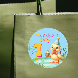 Sticker Rond Une fille de canard chanceuse 1ère fête d'annivers