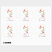 Sticker Rond Une fille d'oie sotte rose 1er anniversaire (Feuille)