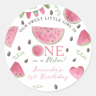 Sticker Rond Une fille pastèque mignonne pour son 1er anniversa