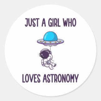 STICKER ROND UNE FILLE QUI AIME L'ASTRONOMIE