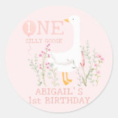 Sticker Rond Une fille rose d'oie sotte 1er anniversaire (Devant)