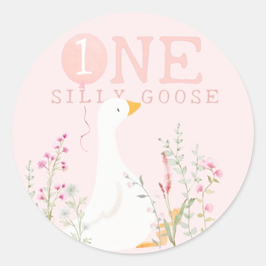 Sticker Rond Une fille rose d'oie sotte 1er anniversaire (Devant)