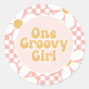 Sticker Rond Une fille Super Pink Daisy Checker