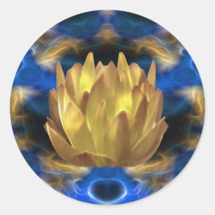 Sticker Rond Une fleur et réflexions de lotus d'or