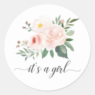 Sticker Rond Une florale rose élégante C'est un Baby shower f