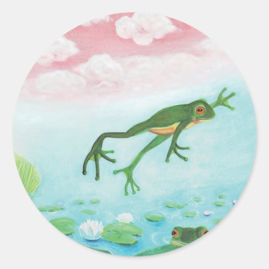 Sticker Rond Une Grenouille S'Enfonce Dans L'Étang Illustration (Devant)