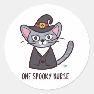 Sticker Rond Une infirmière Éffrayante Chat - Fêtes Félines pou