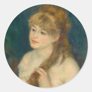 Sticker Rond Une jeune femme qui lui teste les cheveux de Renoi