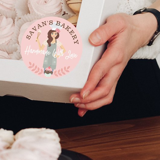 Sticker Rond Une Jolie Femme Moderne Douce Boulangerie Fabriqué