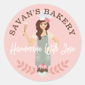 Sticker Rond Une Jolie Femme Moderne Douce Boulangerie Fabriqué (Devant)