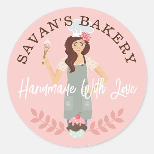 Sticker Rond Une Jolie Femme Moderne Douce Boulangerie Fabriqué (Devant)