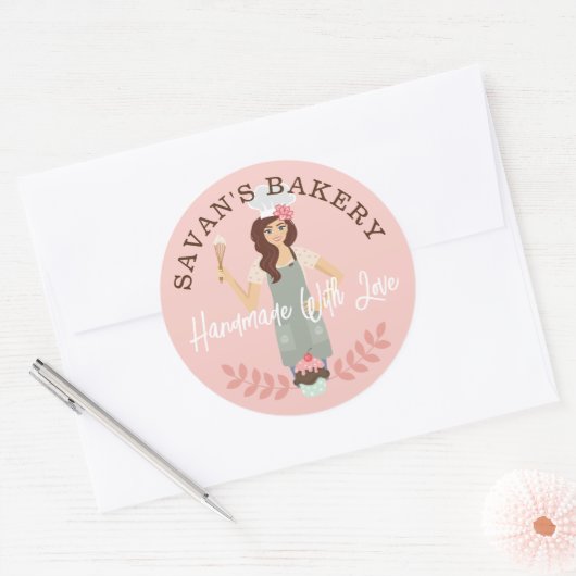 Sticker Rond Une Jolie Femme Moderne Douce Boulangerie Fabriqué (Enveloppe)