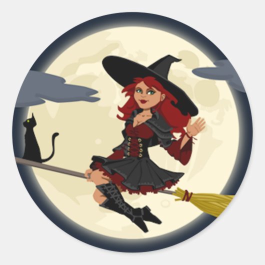 Sticker Rond Une jolie sorcière (Devant)