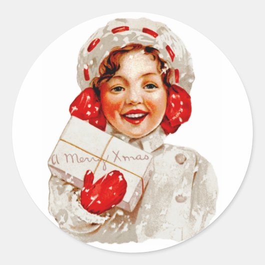 Sticker Rond Une joyeuse fille de Noël (Devant)