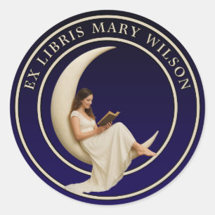 Sticker Rond Une Lecture De Crescent Moon Ex Libris Modèle