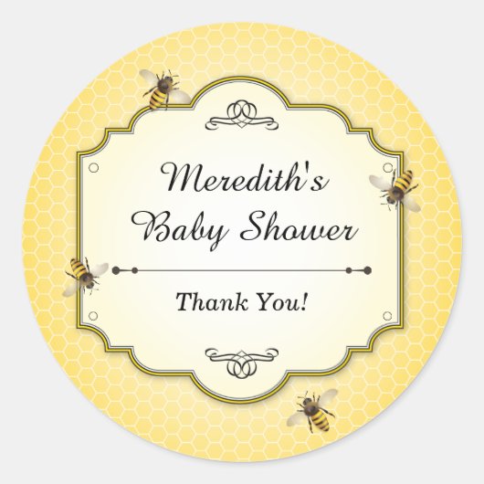 Sticker Rond Une mère d'abeille d'abeille à Baby shower Merci (Devant)