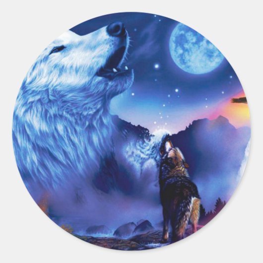 Sticker Rond Une meute de loups une nuit noire (Devant)