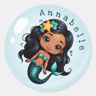 Sticker Rond Une mignonne sirène noire dans une bulle Personnal