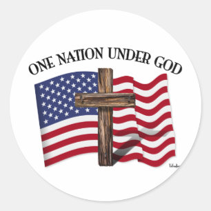 Sticker Rond Une nation sous Dieu avec une croix robuste et le