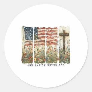 Sticker Rond Une nation sous Dieu Drapeau 4 juillet Patriotique