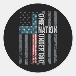 Sticker Rond Une nation sous Dieu - Drapeau chrétien croix Usa