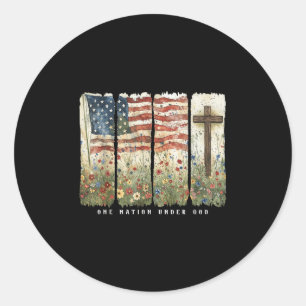 Sticker Rond Une nation sous Dieu Fleurs Florales Jour commémor