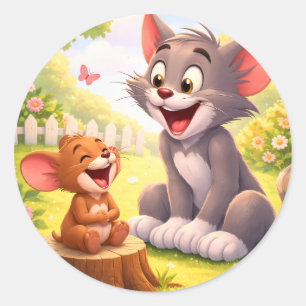 Sticker Rond Une pause joyeuse dans le jardin