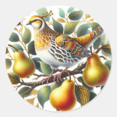 Sticker Rond Une perdrix dans un arbre à poires Noël (Devant)