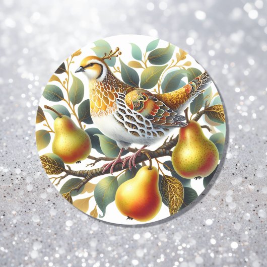 Sticker Rond Une perdrix dans un arbre à poires Noël