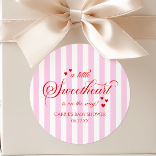 Sticker Rond Une petite chérie coeurs roses rouges Baby Shower