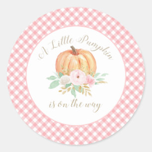 Sticker Rond Une petite douche de bébé citrouille florale carre