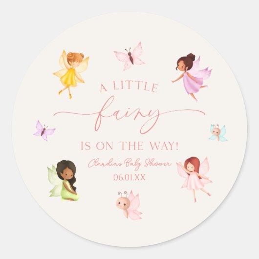 Sticker Rond Une Petite Fée Est En Route ! Baby shower (Devant)