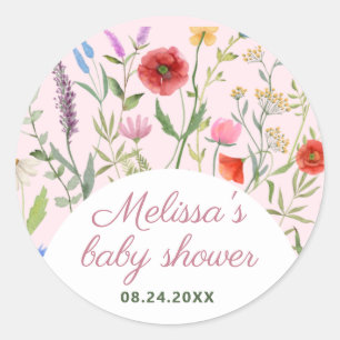Sticker Rond Une Petite Fleur sauvage Invitation Baby shower fi