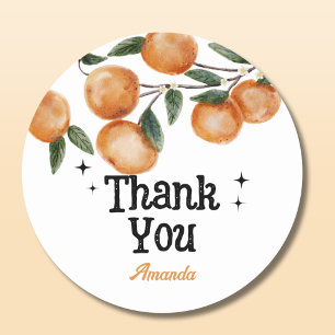 Sticker Rond Une petite mignonne Baby Shower orange Merci