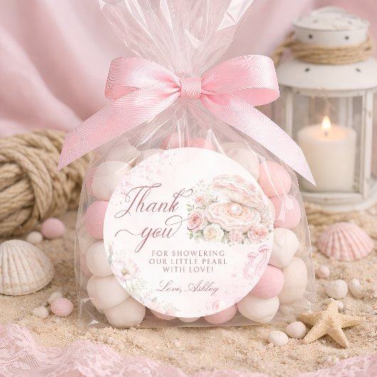 Sticker Rond Une petite perle Fête de bébé rose blush