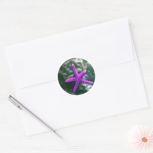 Sticker Rond Une Plage Rocky Starfish violette (Enveloppe)