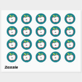 Sticker Rond Une pomme aux contours rouges et aux feuilles vert (Feuille)