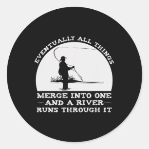 Sticker Rond Une Rivière Traverse À Travers Elle Pêche À Voler
