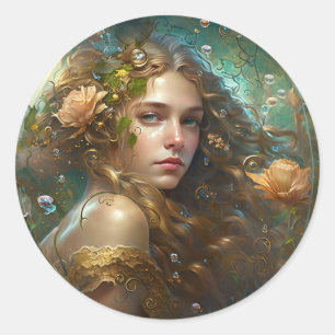 Sticker Rond Une sirène d'imaginaire aux cheveux flottants et a