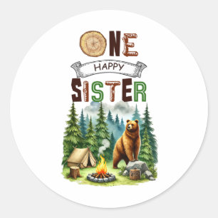 Sticker Rond Une sœur campeuse heureuse Premier anniversaire Ca