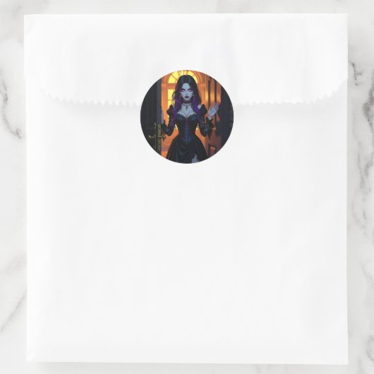 Sticker Rond Une sorcière noire et violette | Halloween (Sac)