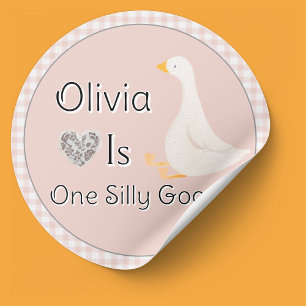 Sticker Rond Une sotte rose d'oie En vichy fête d'anniversaire