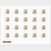 Sticker Rond Une souris d'anniversaire adorable avec cupcake (Feuille)